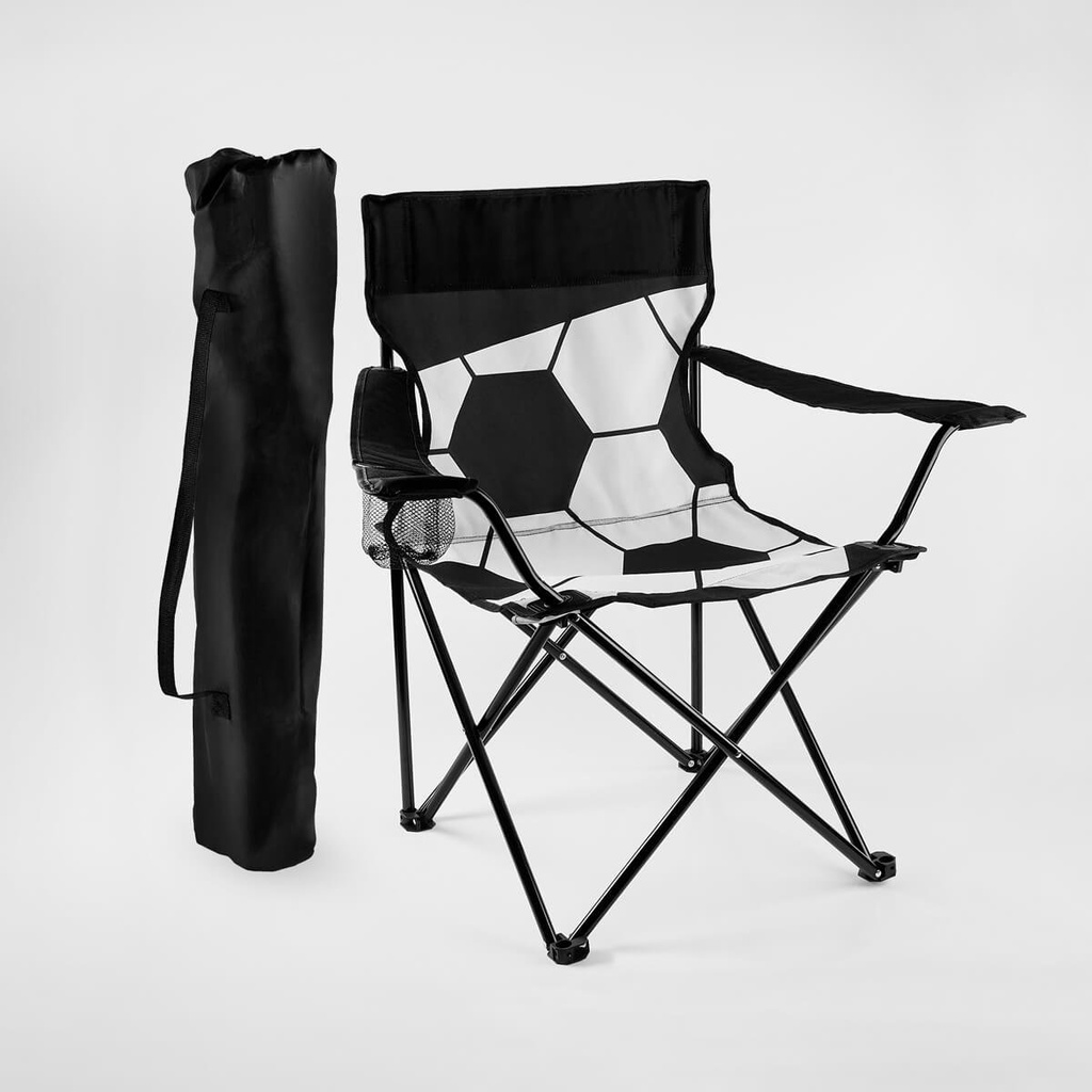 Asiento plegable promocional de poliéster y acero con reposabrazos y porta vasos de malla – BT-ARV-0070