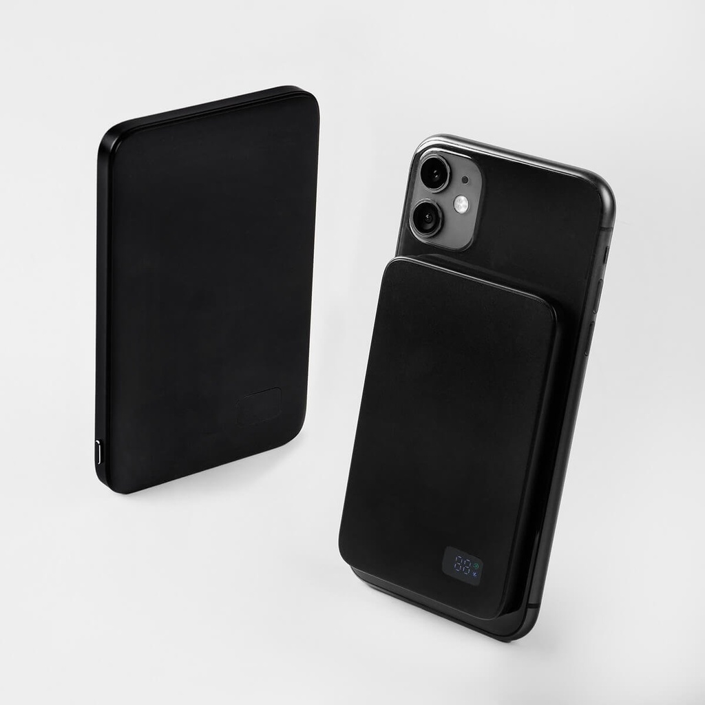 Batería portátil promocional de metal y plástico 5,000 mAh con carga inalámbrica magnética – BT-ACS-0068