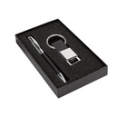 Set de bolígrafo y llavero promocional de curpiel y metal con caja de regalo – BT-ARO-0001