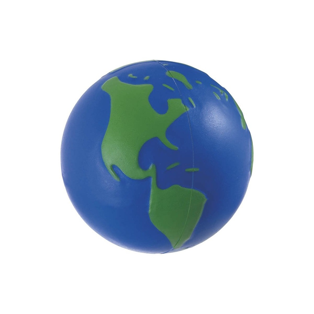 Figura antiestrés promocional de poliuretano de 6.4 cm de diámetro con forma de globo terráqueo – BT-ANT-0010