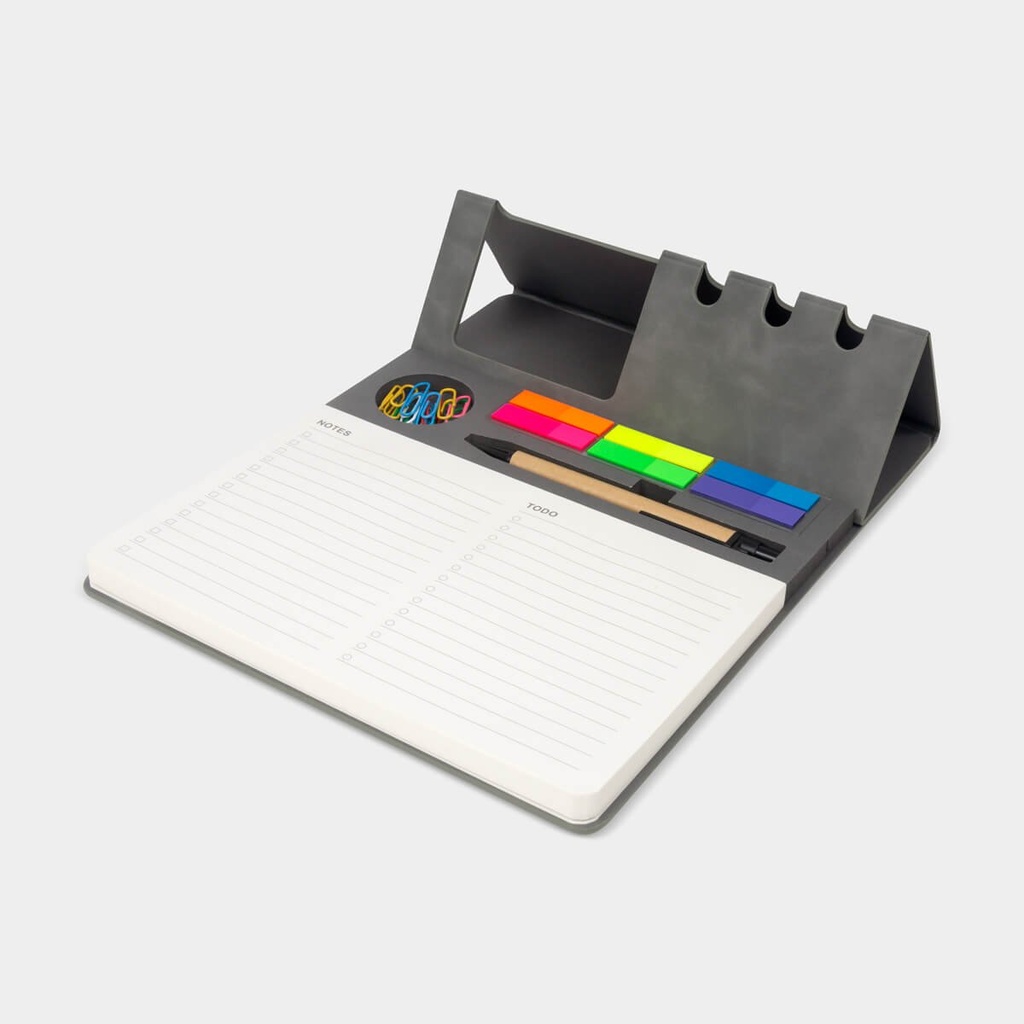 Organizador de escritorio promocional de curpiel con soporte para smartphone y portaplumas – BT-ARO-0032