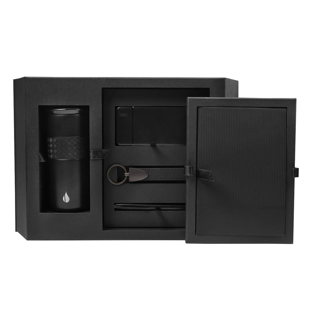 Set promocional de metal y curpiel con termo de 480 ml y power bank de 10,000 mAh – BT-ARO-0057