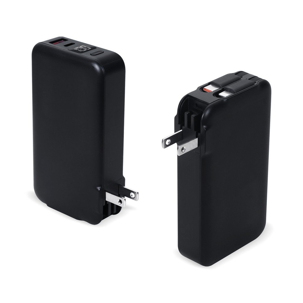 Batería portátil promocional de plástico 10,000 mAh con conector integrado para tomacorriente – BT-ACS-0062
