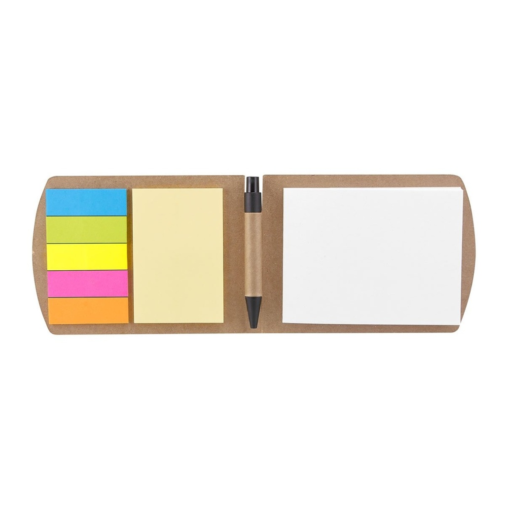 Organizador promocional de cartón, papel y plástico con bolígrafo ecológico y hojas adheribles – BT-ARO-0019