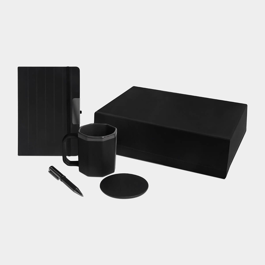 Set promocional de cerámica y curpiel con taza de 300 ml y libreta de 80 hojas – BT-ARO-0063