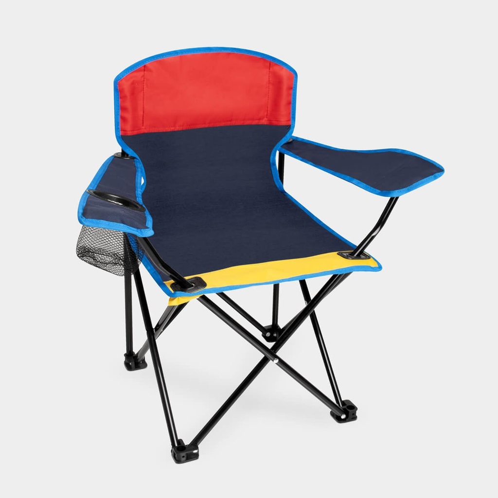 Asiento plegable promocional de poliéster y acero para niños con reposabrazos y porta vasos – BT-ARV-0019