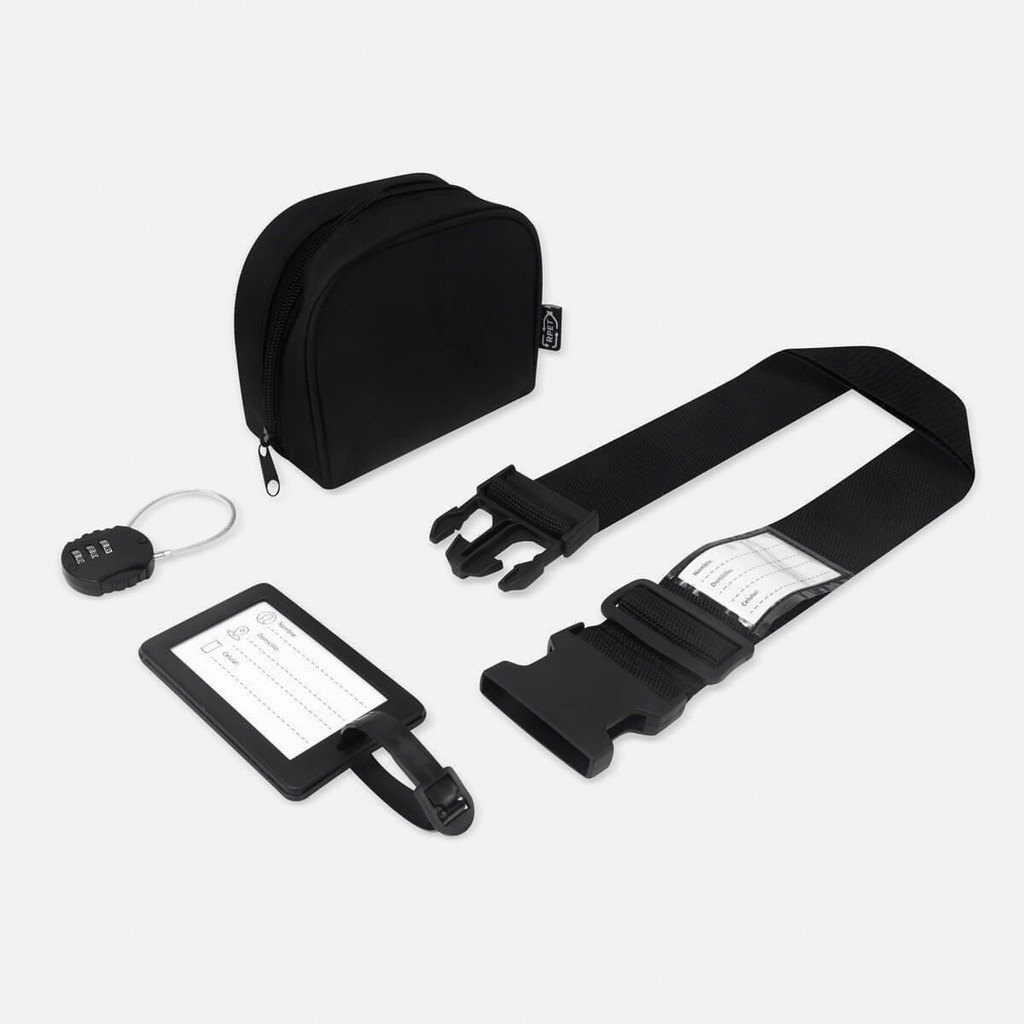 Set de seguridad promocional de plástico reciclado y poliéster con candado y cinta de seguridad – BT-ARV-0044
