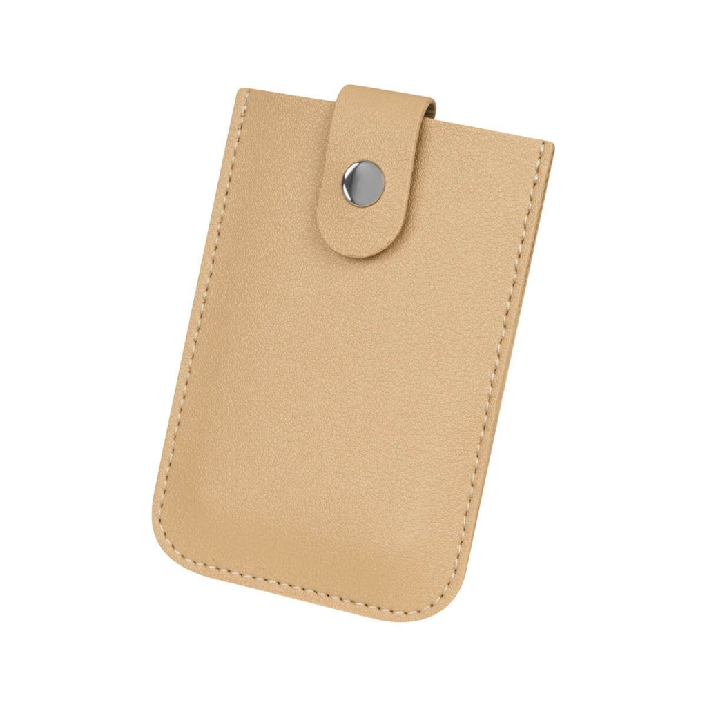 Porta tarjetas promocional de curpiel y PVC 7.5 x 12 cm con interior deslizable y broche de seguridad – BT-ARO-0038