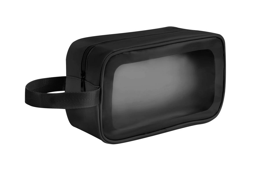 Estuche de viaje promocional de PVC y curpiel con acabado impermeable y asa lateral – BT-ARV-0034