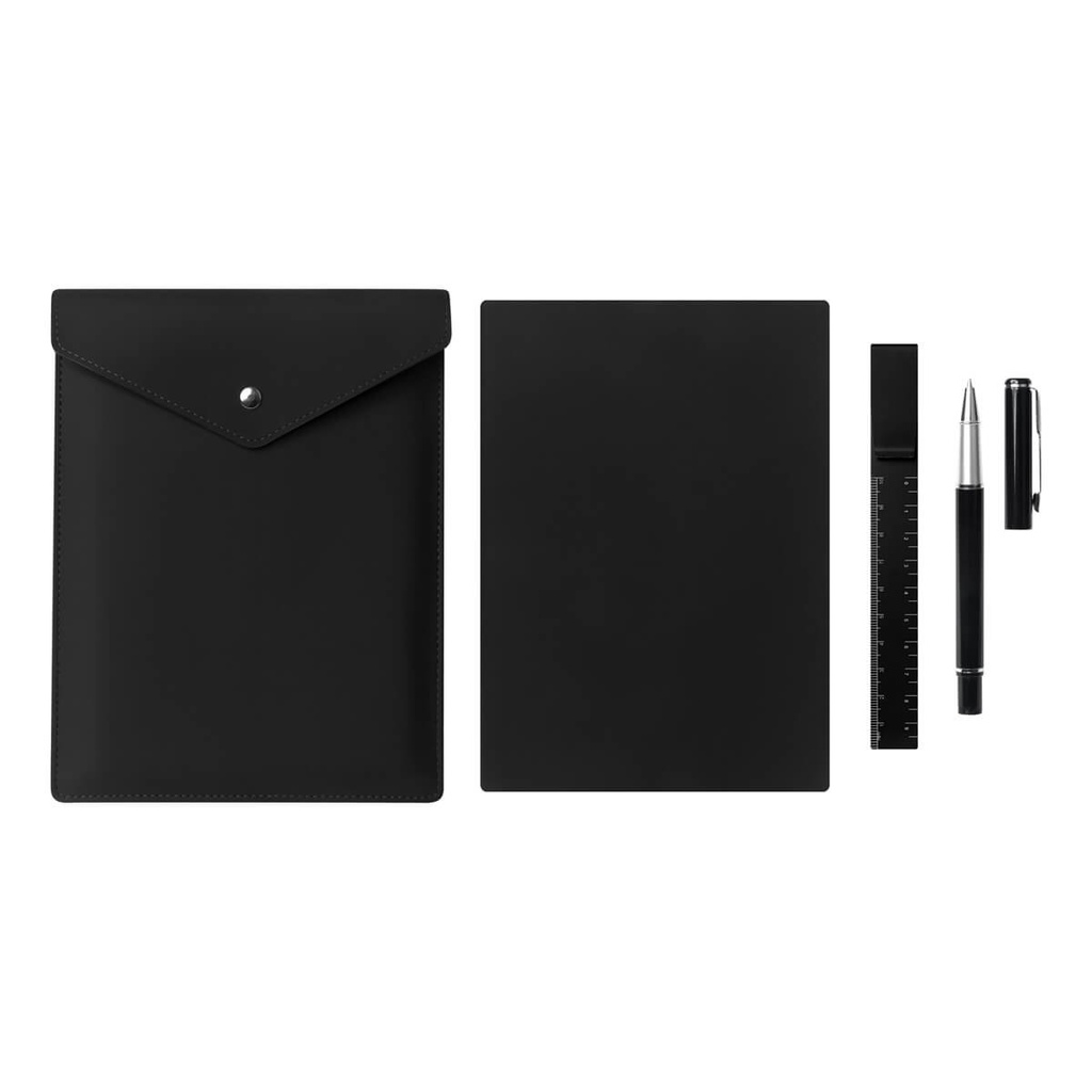 Set de escritura promocional de curpiel, papel y metal con libreta de 80 hojas y bolígrafo metálico – BT-ARO-0050