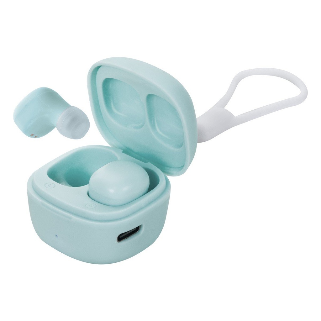 Audífonos promocionales de plástico con Bluetooth y estuche compacto con asa de silicón – BT-AUD-0026