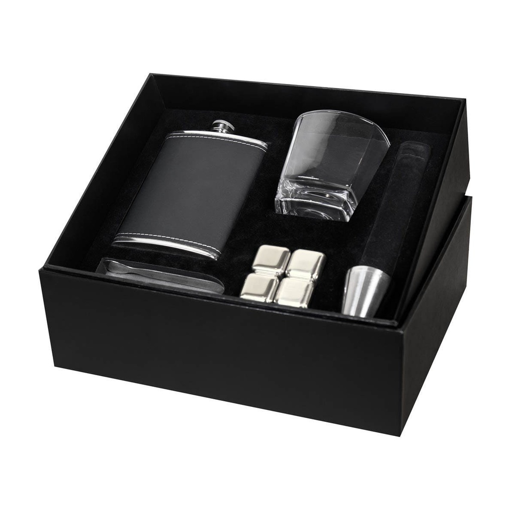 Set promocional de acero inoxidable y vidrio con licorera de 230 ml y vaso de 190 ml – BT-BAR-0045