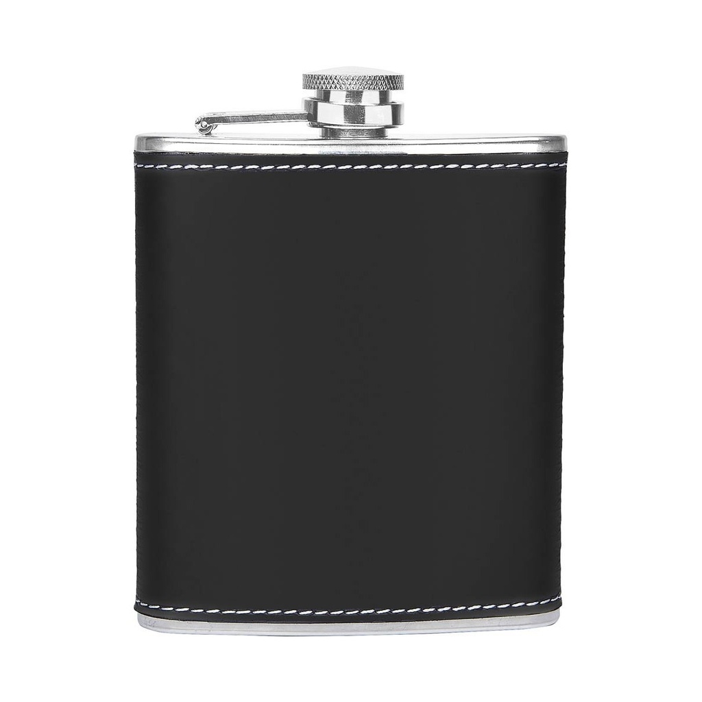 Set de petaca y vasos promocional de acero inoxidable y curpiel con tapa de rosca – BT-BAR-0005
