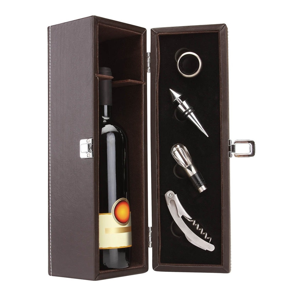 Set para vinos promocional de curpiel con sacacorchos y estuche – BT-BAR-0006