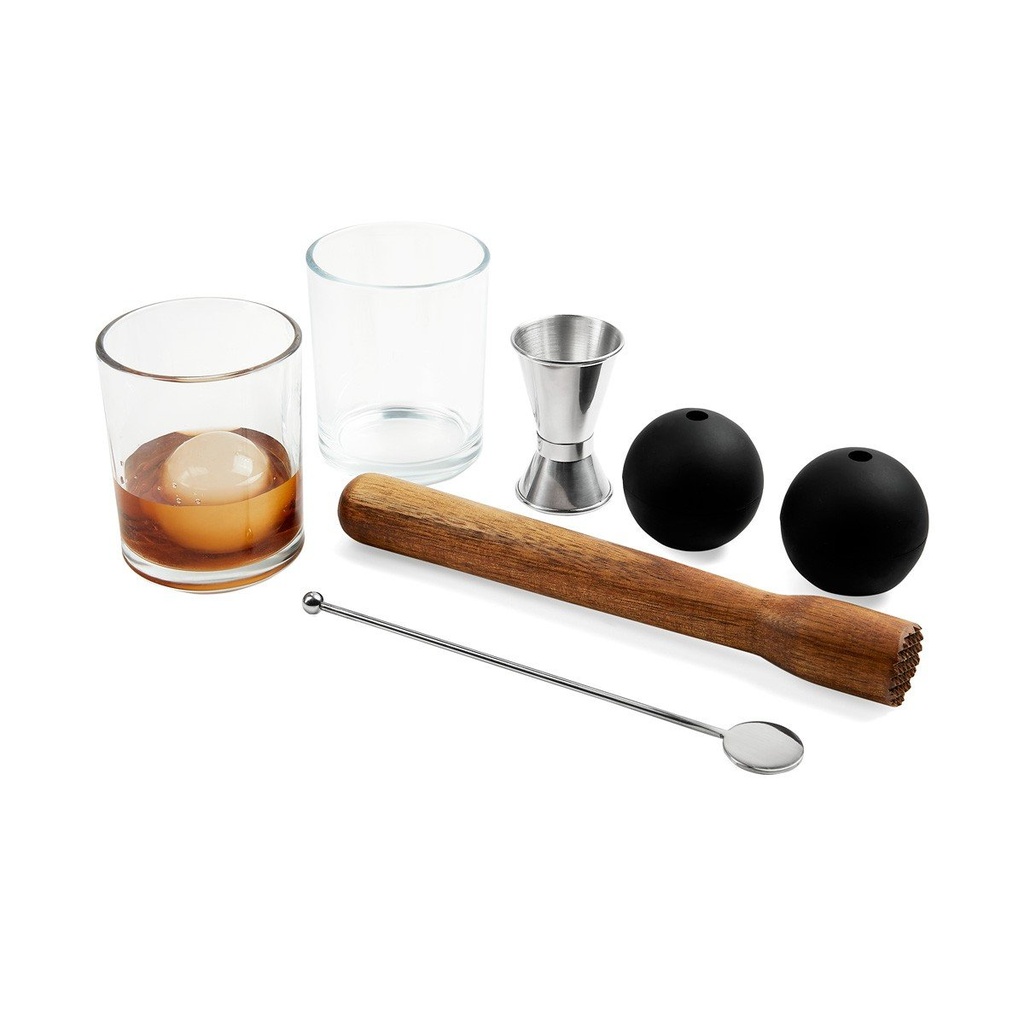 Set promocional de coctelería en acero inoxidable con mortero de madera y moldes de hielo – BT-BAR-0032