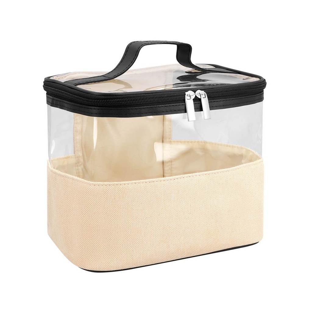 Cosmetiquera promocional de mica PVC, poliéster y curpiel con panel transparente – BT-BEL-0024