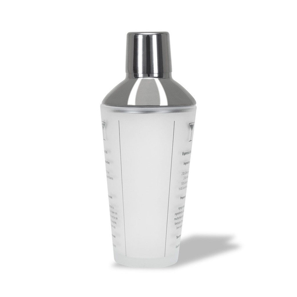 Coctelera promocional de vidrio y acero inoxidable de 450 ml con recetario de cócteles – BT-BAR-0033