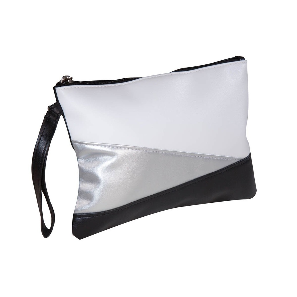 Cosmetiquera promocional de curpiel y poliéster con diseño tricolor – BT-BEL-0029