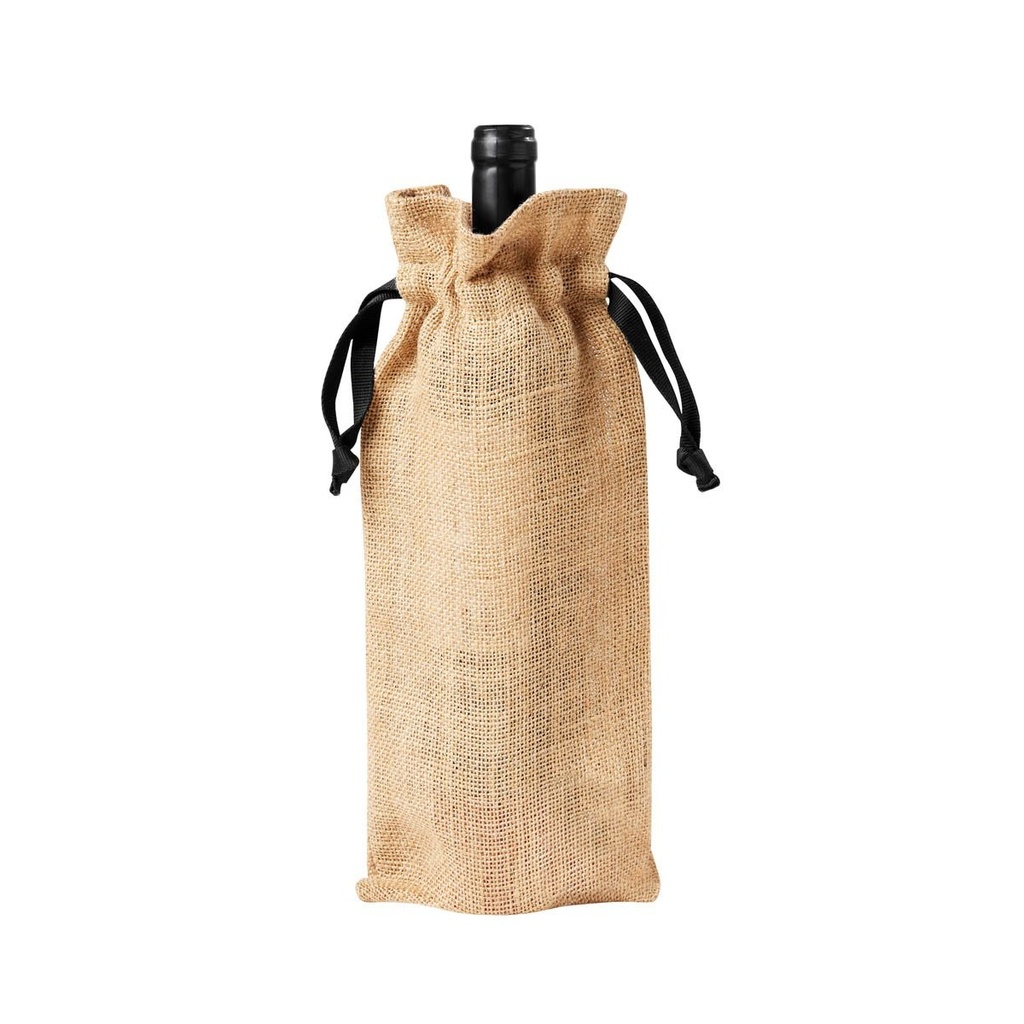 Bolsa portavinos de yute no laminado con jareta de listón – BT-BAR-0021
