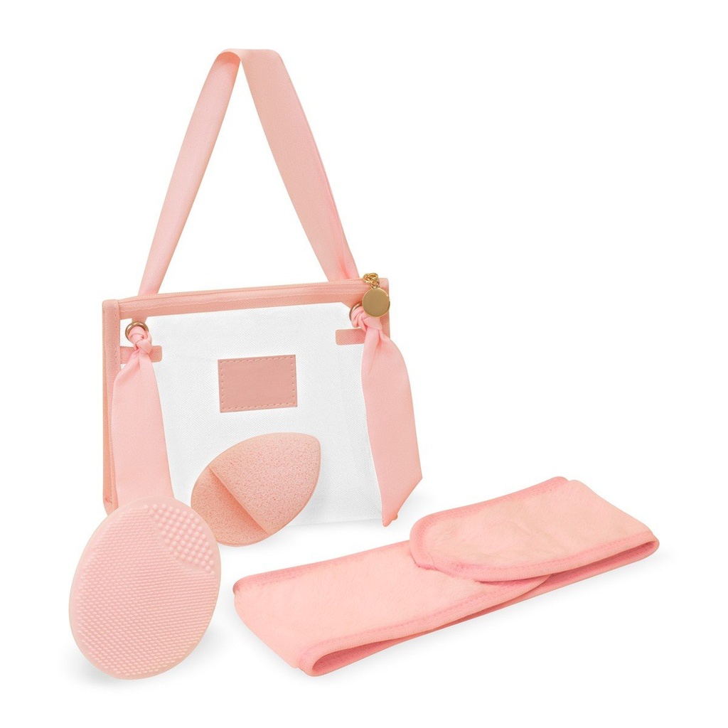 Kit promocional de poliéster para el cuidado del rostro con cepillo de silicón y banda ajustable – BT-BEL-0039