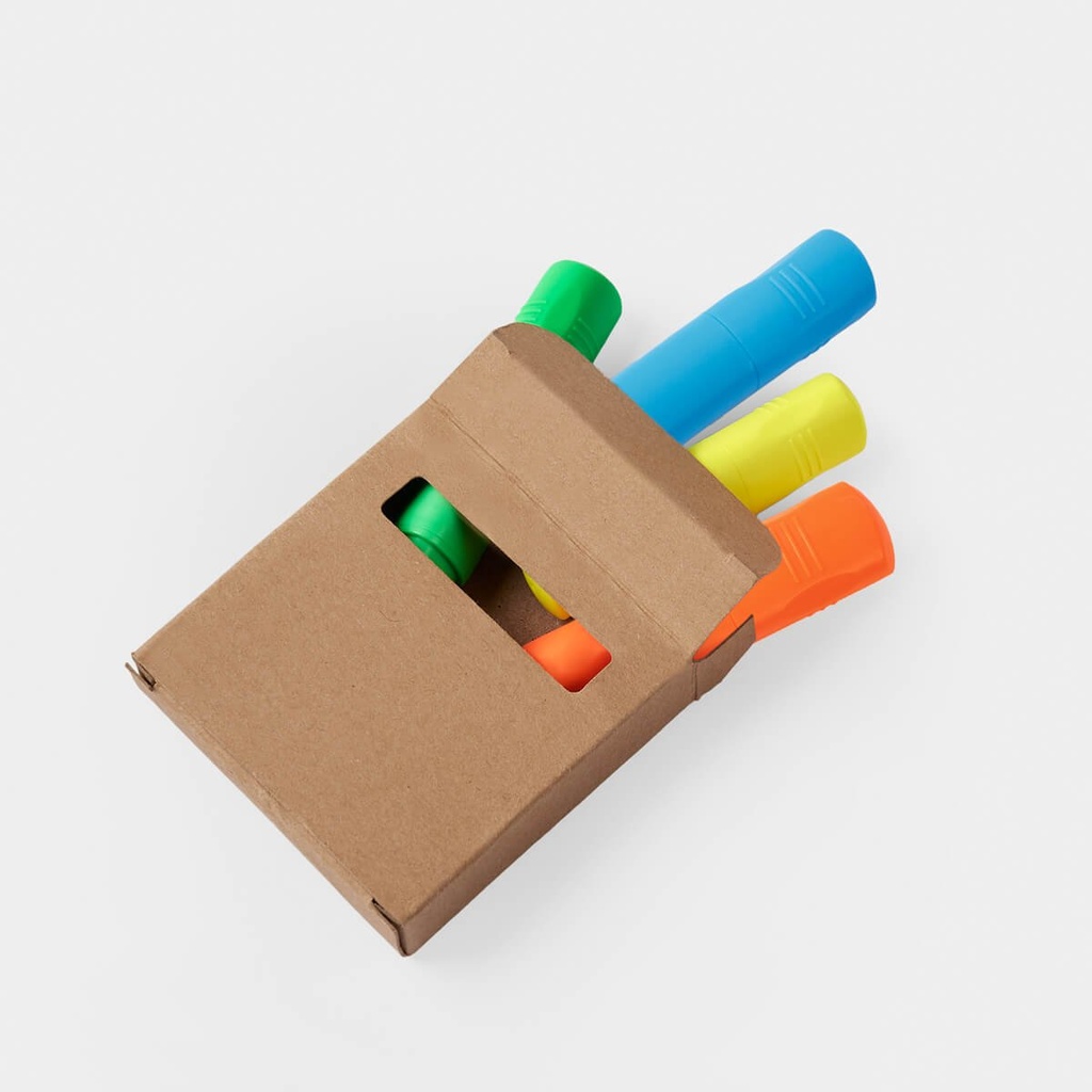 Set promocional de 4 resaltadores de plástico con estuche ecológico – BT-BOF-0016