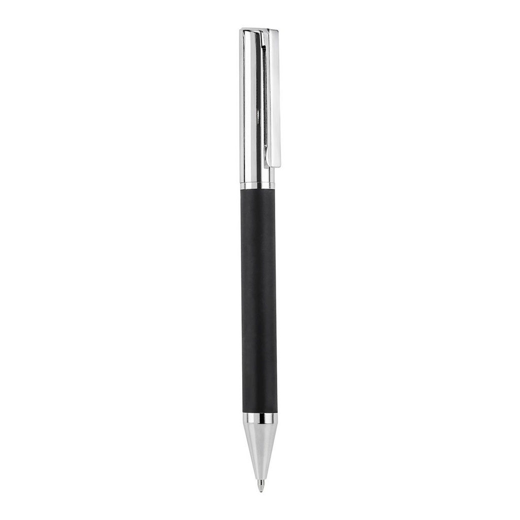 Bolígrafo promocional de acero inoxidable y curpiel con mecanismo twist y estuche incluido – BT-BOM-0041