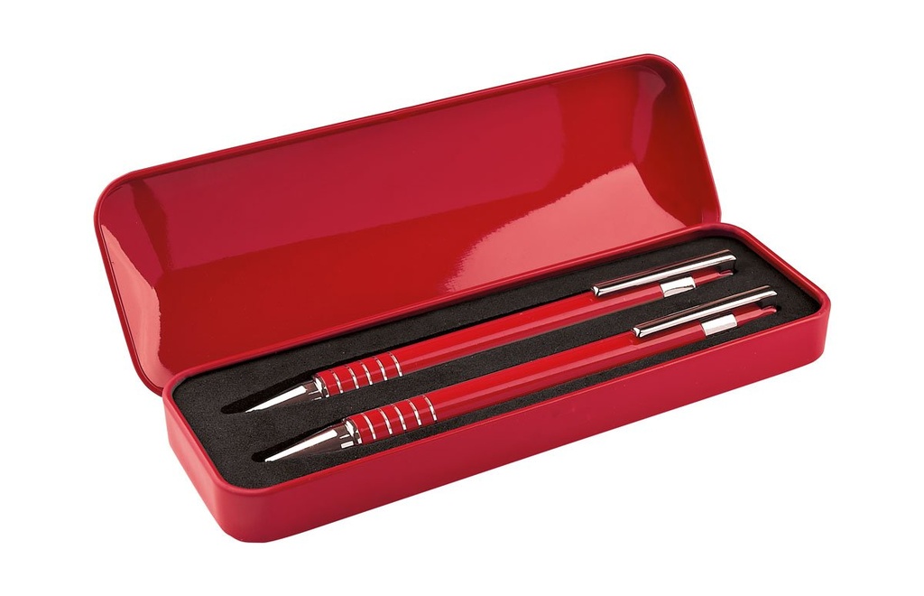 Set promocional de bolígrafo y lapicera de aluminio con estuche metálico – BT-BOF-0009