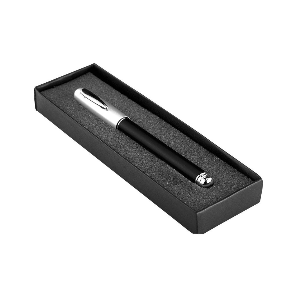 Bolígrafo promocional de acero inoxidable con tapón y acabado tipo goma – BT-BOM-0011