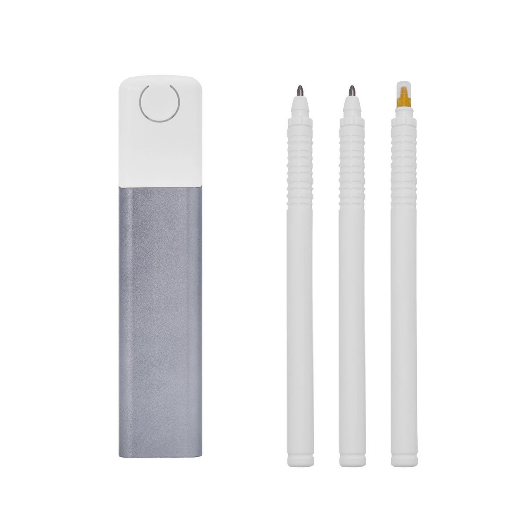 Set promocional de 3 bolígrafos de plástico con mecanismo pulsador – BT-BOF-0012
