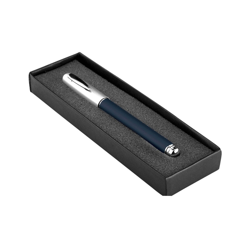 Bolígrafo promocional de acero inoxidable con tapón y acabado tipo goma – BT-BOM-0012