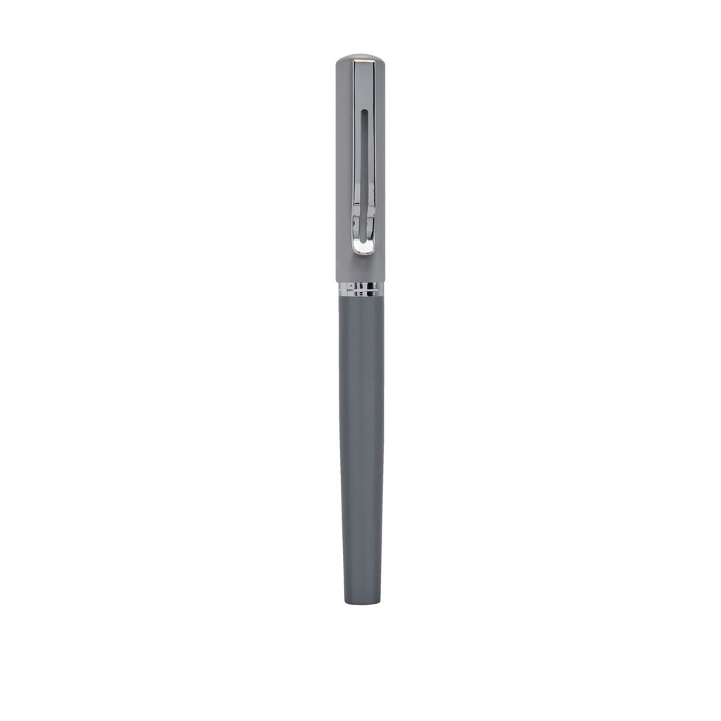 Bolígrafo promocional de metal con tapón en dos tonos de gris – BT-BOM-0021