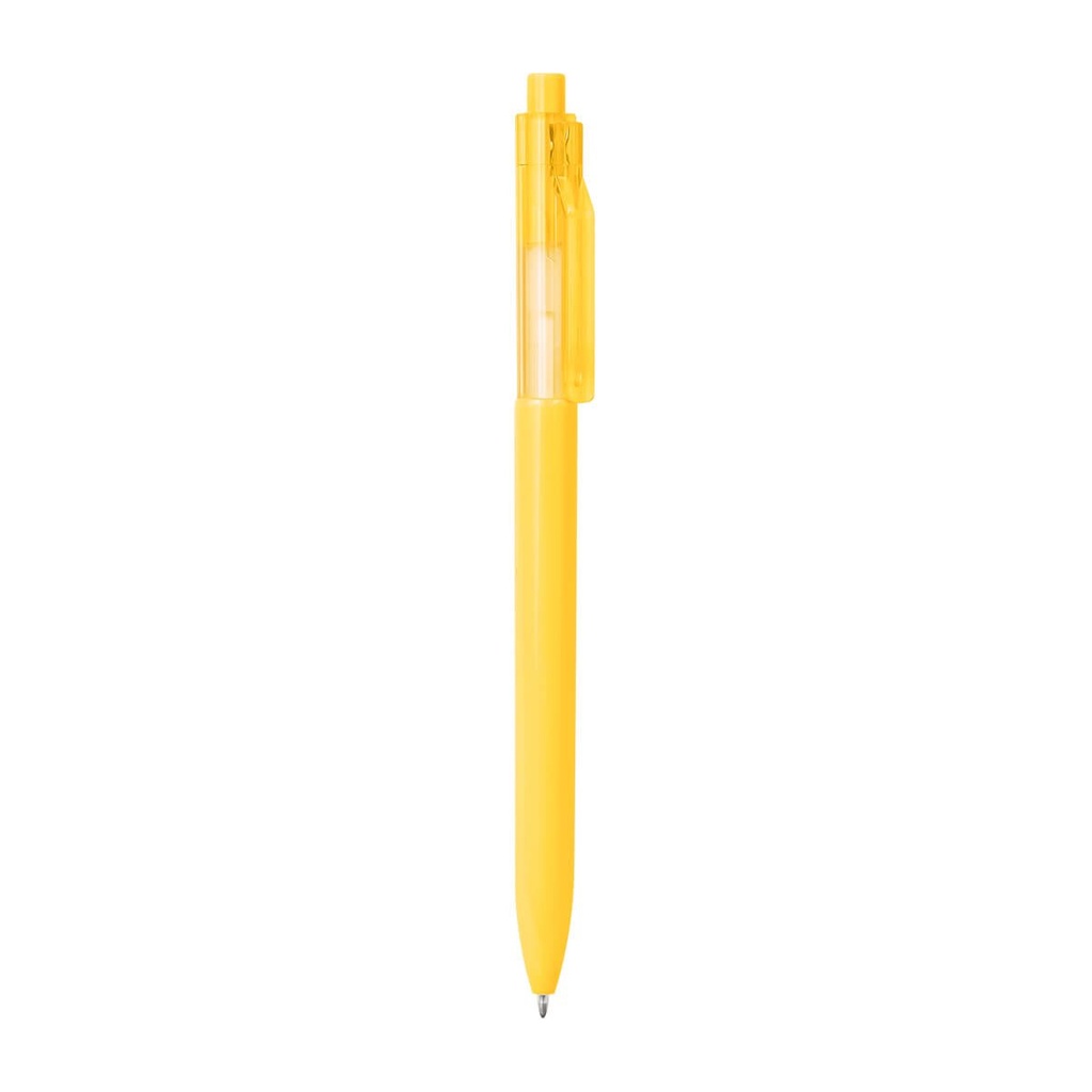 Bolígrafo promocional de plástico con clip transparente y mecanismo pulsador – BT-BOP-0049