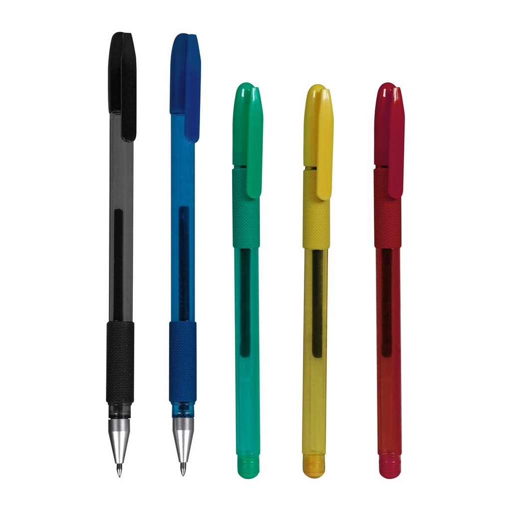 Bolígrafo promocional de plástico con tapón y agarre antiderrapante – BT-BOP-0033