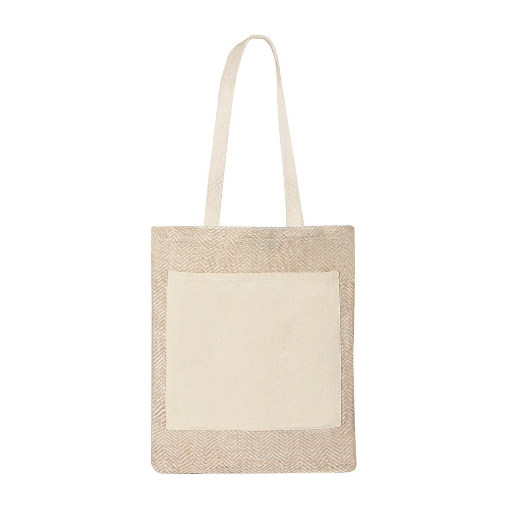Bolsa promocional de yute y algodón con asas y bolsillo frontal – BT-BOL-0022
