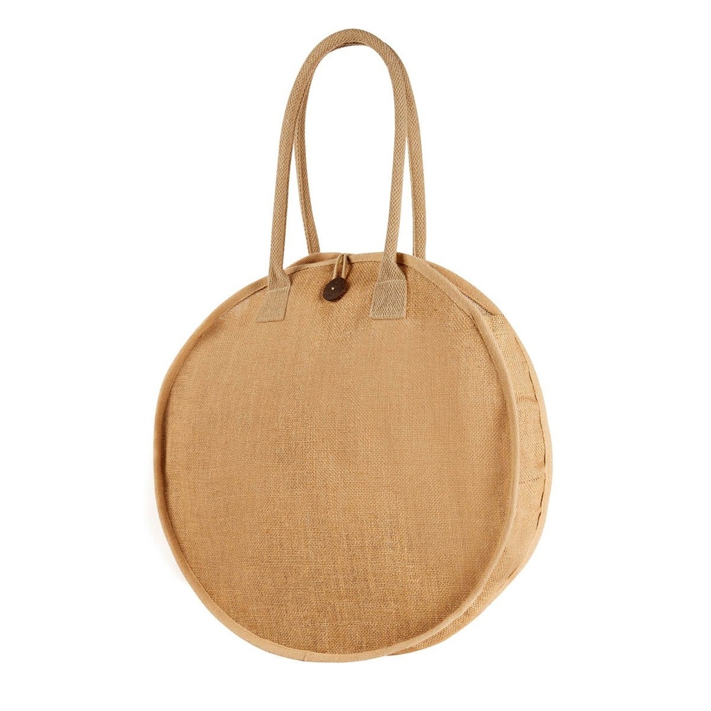 Bolsa promocional de yute con fuelle y cierre de botón de madera – BT-BOL-0062
