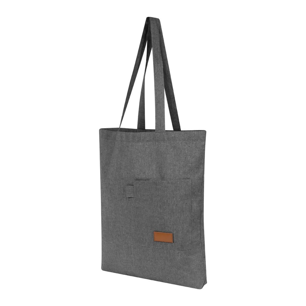 Bolsa promocional de algodón de 37 x 42 x 5 cm con parche decorativo de PU – BT-BOL-0057