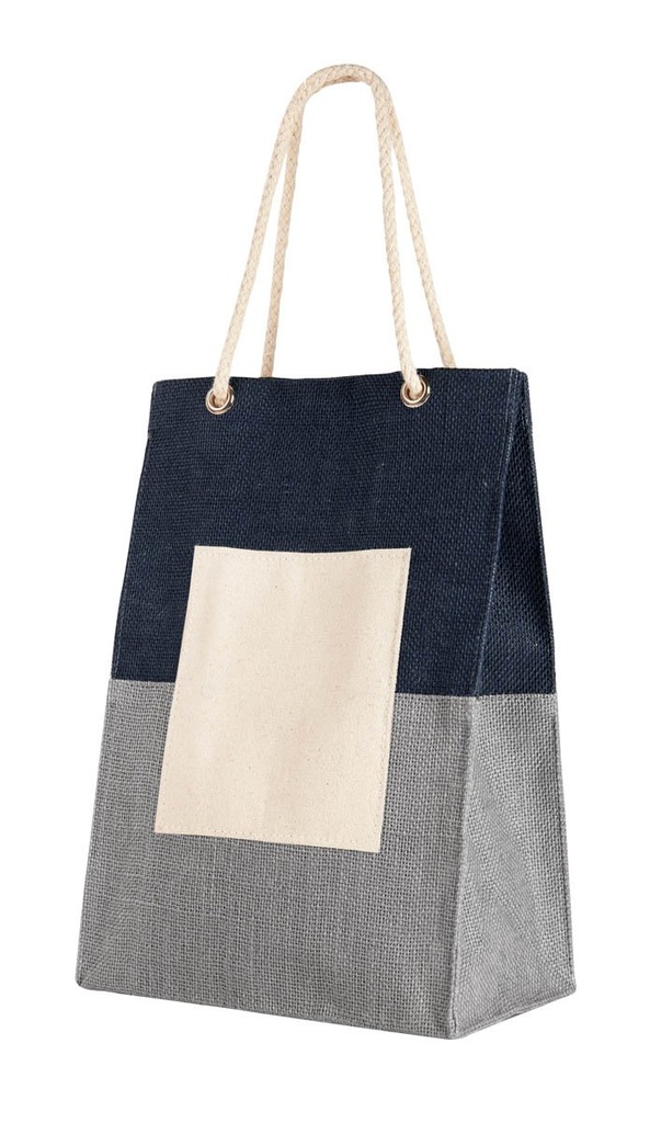 Bolsa promocional de yute con asas de cordón de algodón y parche frontal – BT-BOL-0063