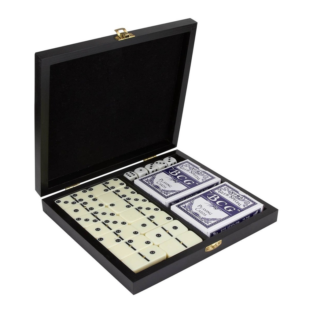 Set de mesa promocional de madera de tilo con dominó y dados – BT-ENT-0010