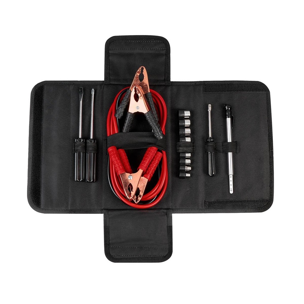 Kit de herramientas para auto promocional de tela con cables pasacorriente y medidor de presión – BT-HER-0013