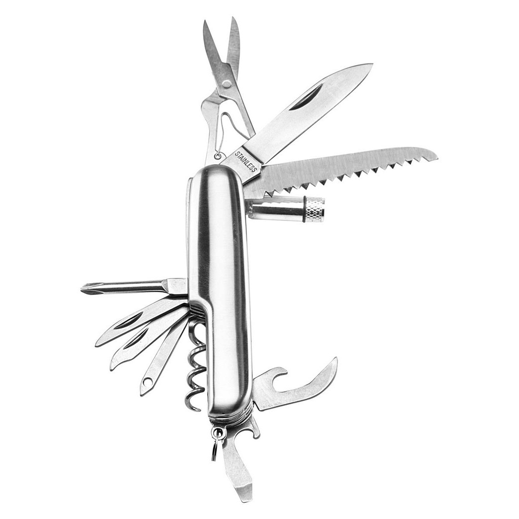 Navaja de bolsillo promocional de metal con 11 funciones y lámpara LED – BT-HER-0041