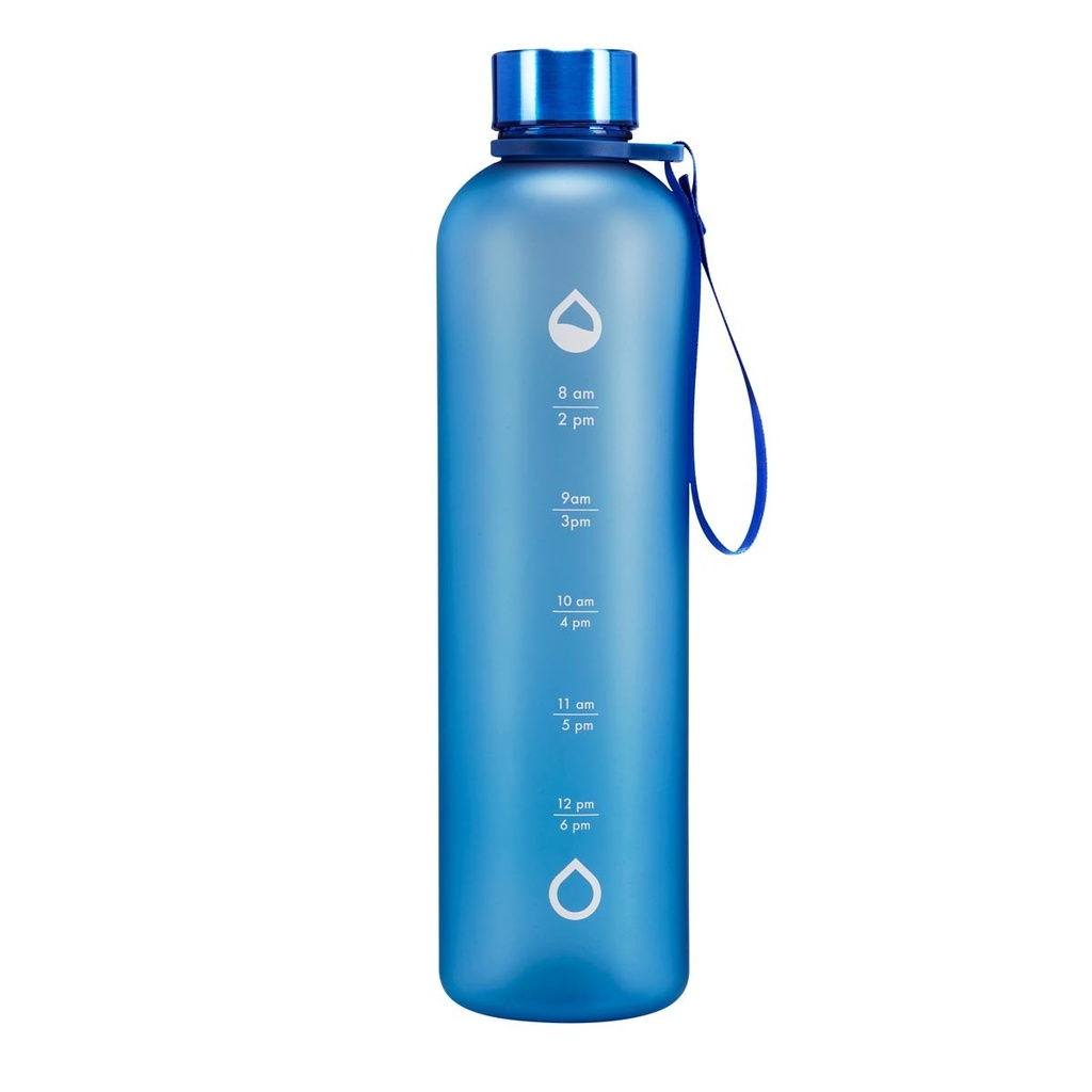 Cilindro promocional de plástico y metal 1,000 ml con asa de tela y marcador de tiempo – BT-CIP-0031