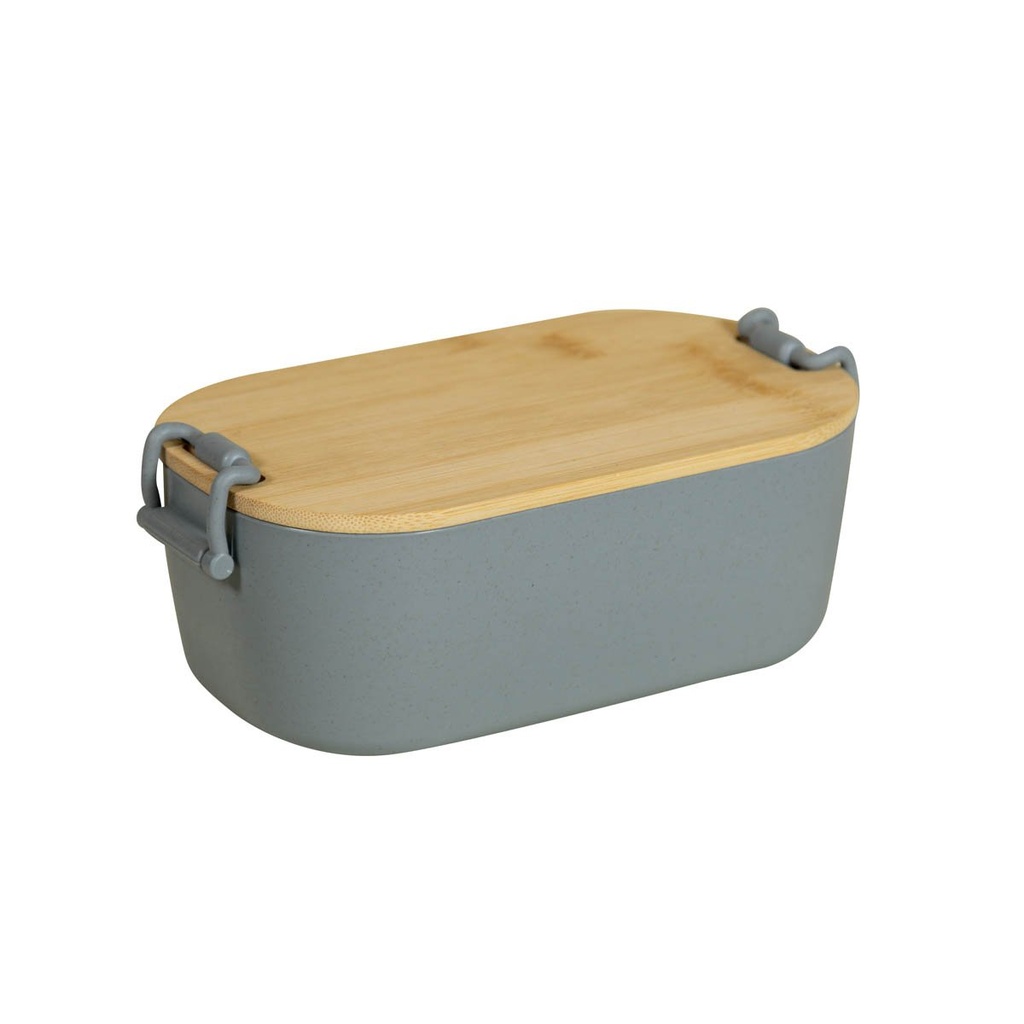 Lonchera promocional de plástico y bambú 1 L con compartimento para salsas y broches de cierre – BT-HIL-0016