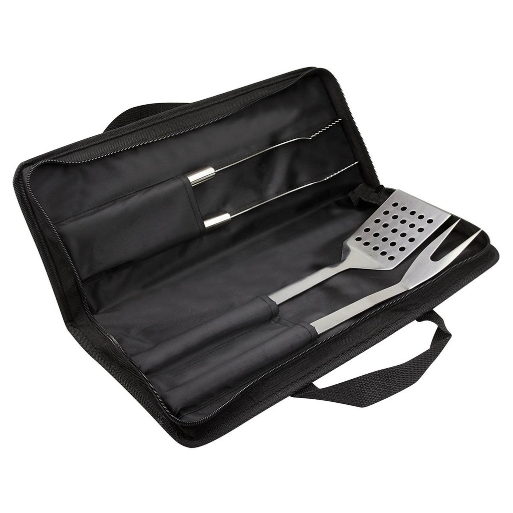 Set promocional de utensilios de acero inoxidable para asador con estuche de poliéster – BT-HOG-0012