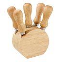 Set para quesos promocional de madera de caucho 9.2 x 14.9 cm con base y cuchillos incluidos – BT-HOG-0015