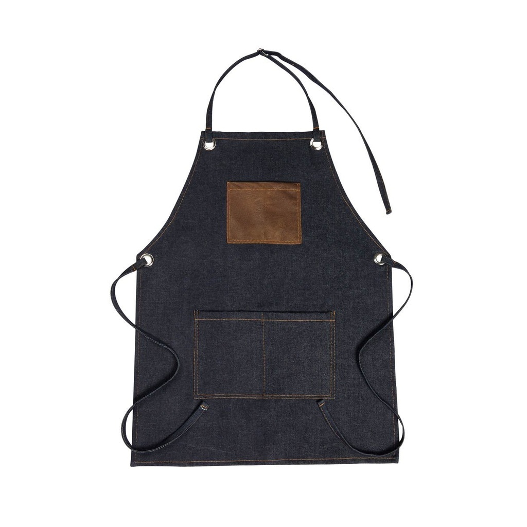 Delantal promocional de mezclilla con correa ajustable y tres bolsillos – BT-HOG-0030