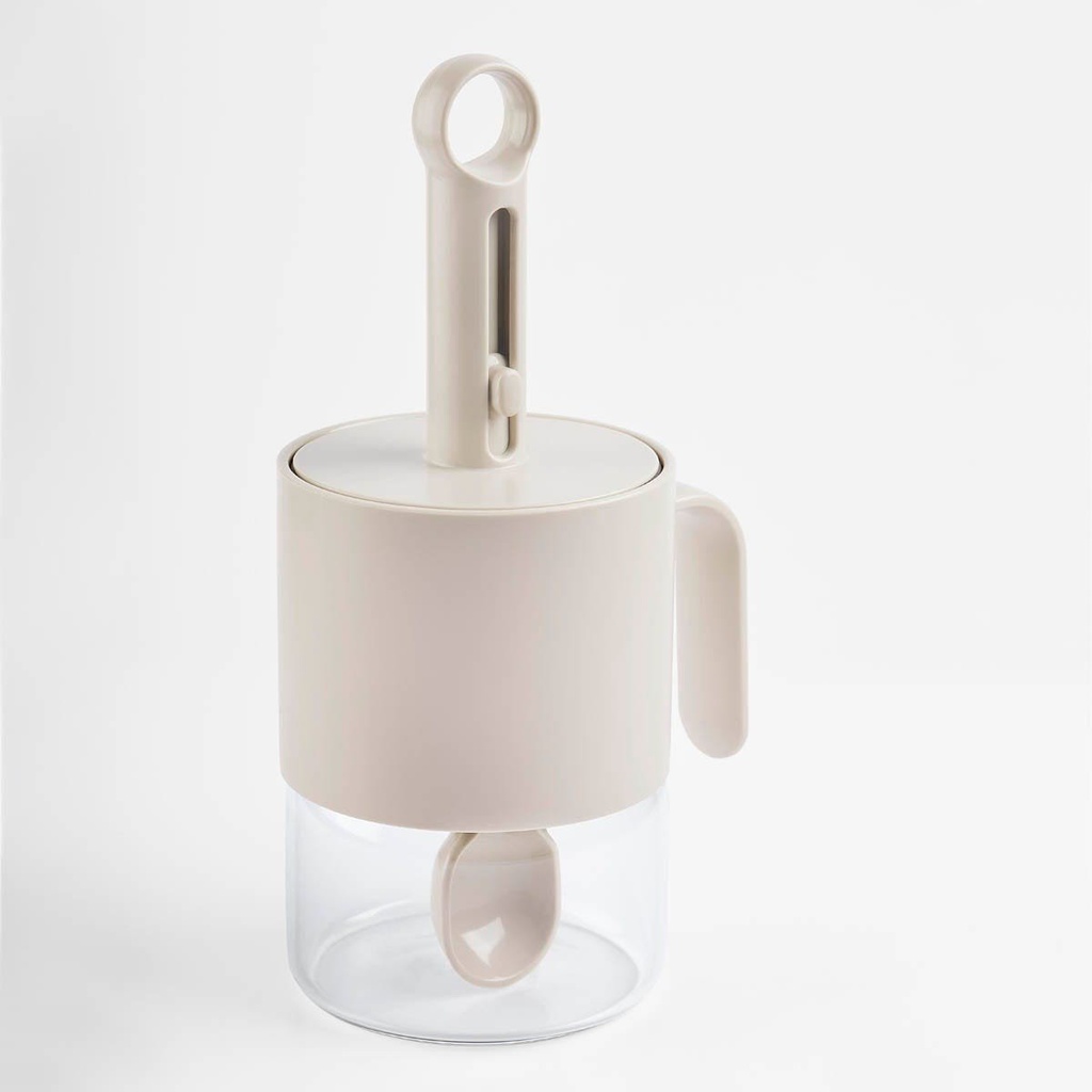 Frasco para azúcar promocional de vidrio 450 ml con cuchara retráctil integrada – BT-HOG-0034
