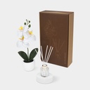 Set de aromatizante y maceta promocional de vidrio con orquídea artificial de plástico – BT-HOG-0046