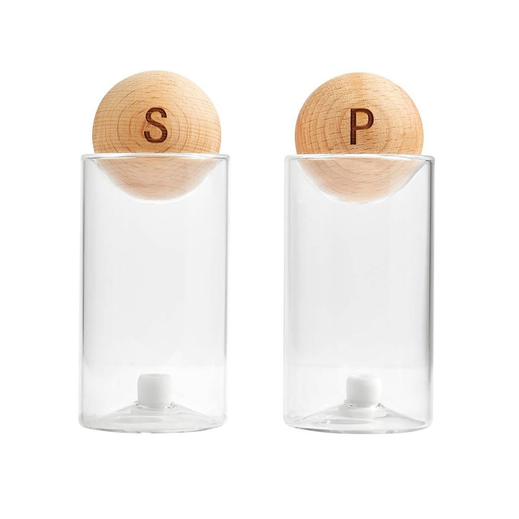 Set de dispensadores promocional de vidrio y madera con cuerpo transparente y tapón de silicón – BT-HOG-0040
