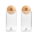 Set de dispensadores promocional de vidrio y madera con cuerpo transparente y tapón de silicón – BT-HOG-0040