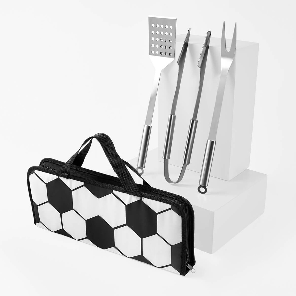 Set de utensilios para asador promocional de acero inoxidable con estuche de poliéster – BT-HOG-0068